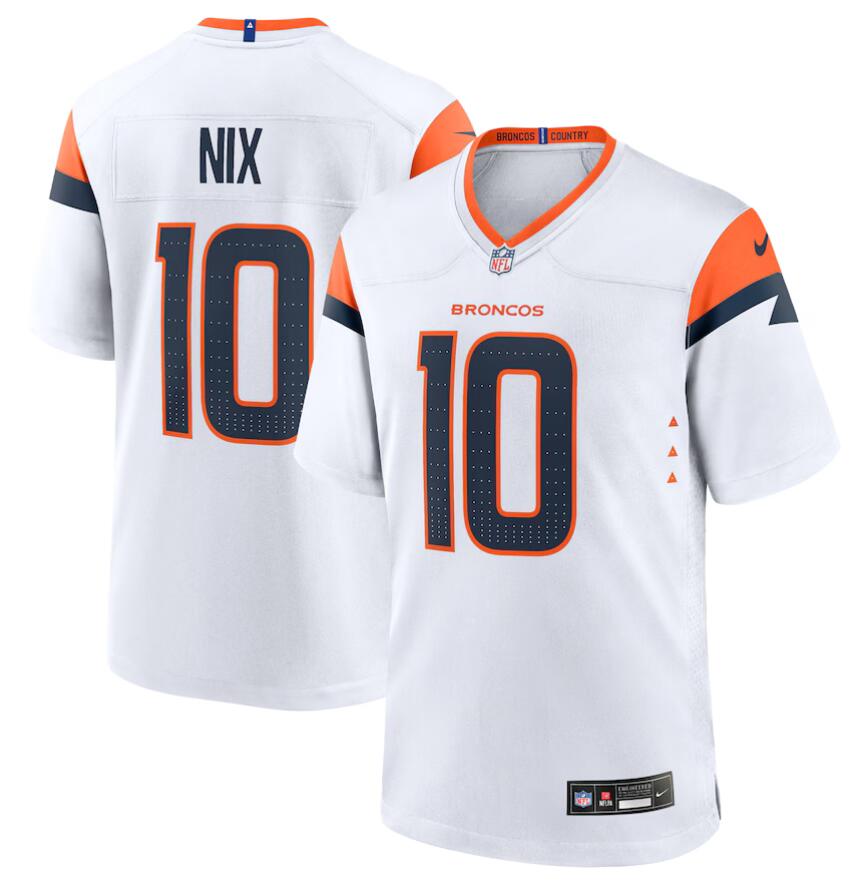 2024 NFL Men Nike Denver Broncos #10 Bo Nix White Game Jersey